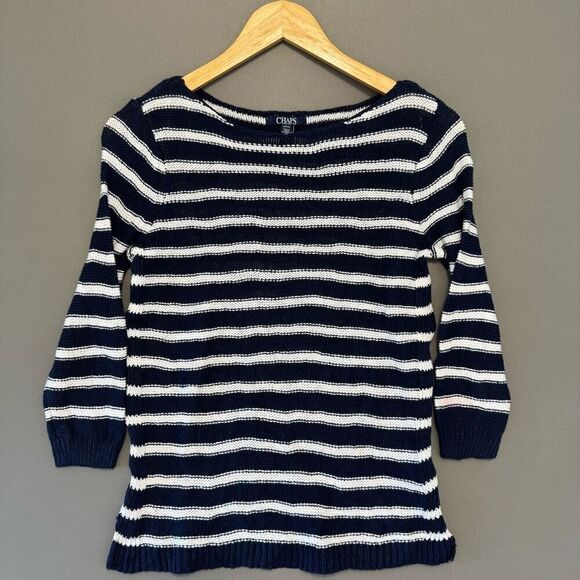 Chaps Ralph Lauren Women’s Navy Blue Striped Sweater Size Small - Picture 1 of 11